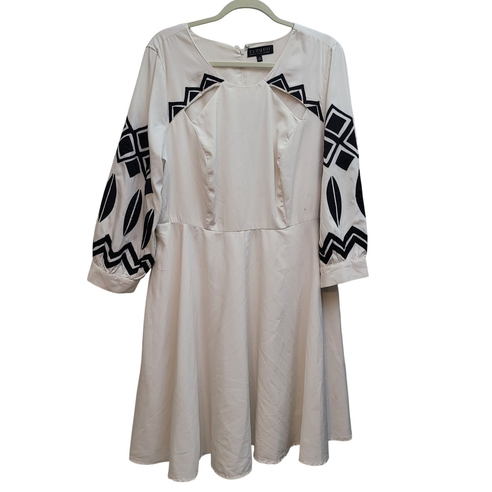 Eloquii Womens 18‎ Fit Flare Dress Ivory Black Geometric Cutout 2713